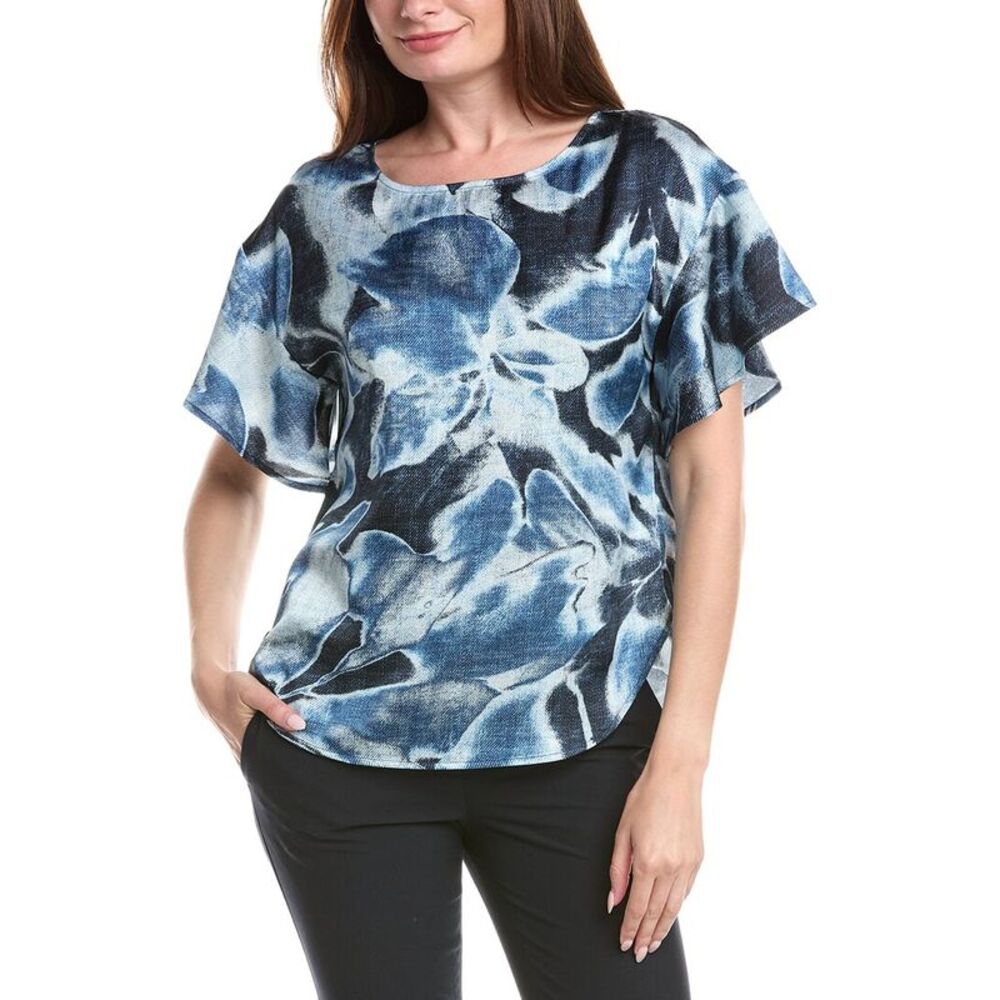 Anne Klein Womens  Flutter Sleeve Blouse, Blue